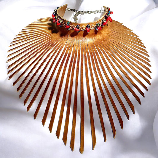 Natural Leather Fringe Leather Choker Adorned With Red Jasper tones & Smoke Quartz Crystal Beads